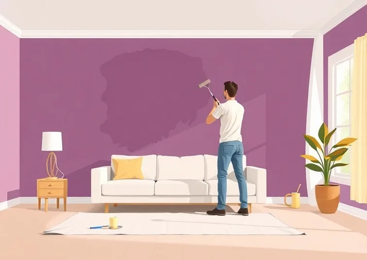 Peintre appliquant la peinture au rouleau sur un mur de salon